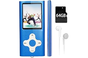 XIDEHUY 64GB MP3 Player,1.8 inch Screen Portable Music Player with Build-in Speaker/Photo/Video Play/FM Radio/Voice Recorder/E-Book Reader,Earphones/USB Included (Blue)