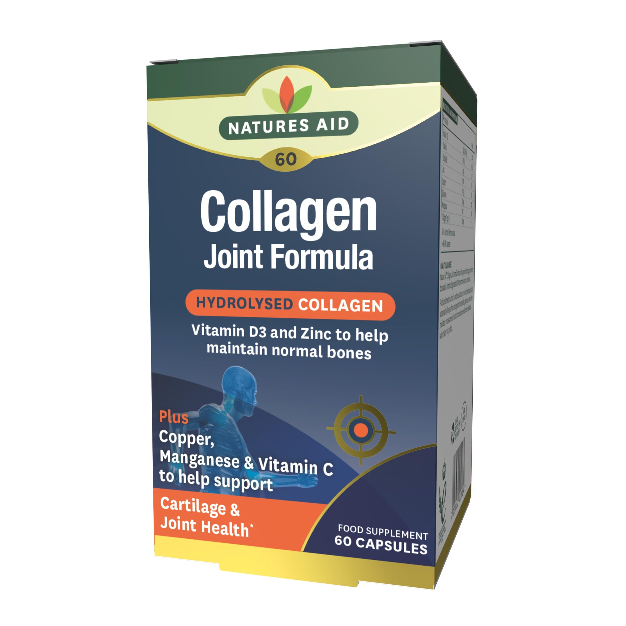 Natures Aid Collagen Joint Formula - Vitamin C D3 Copper Manganese Zinc - Supports Cartilage, Bones and Joint Health - High Potency Marine Type II Supplement - Vegan Non-GMO Gluten-Free - 60 Capsules