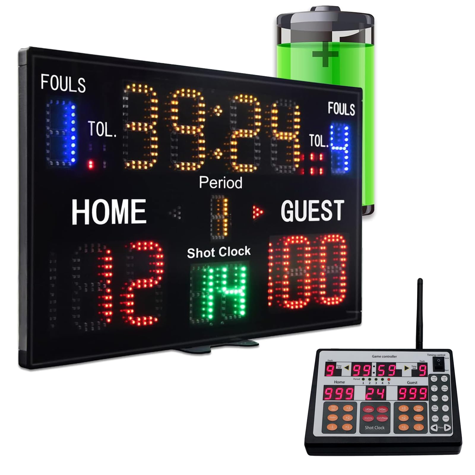 Photo 1 of YZ Battery Powered Electronic Basketball Scoreboard with Shot Clock, 12/14/24/30S Custom Shot Clock Digital Scoreboard with Remote, Countdown Timer Clock Score Keeper for Multisports Indoor Outdoor
