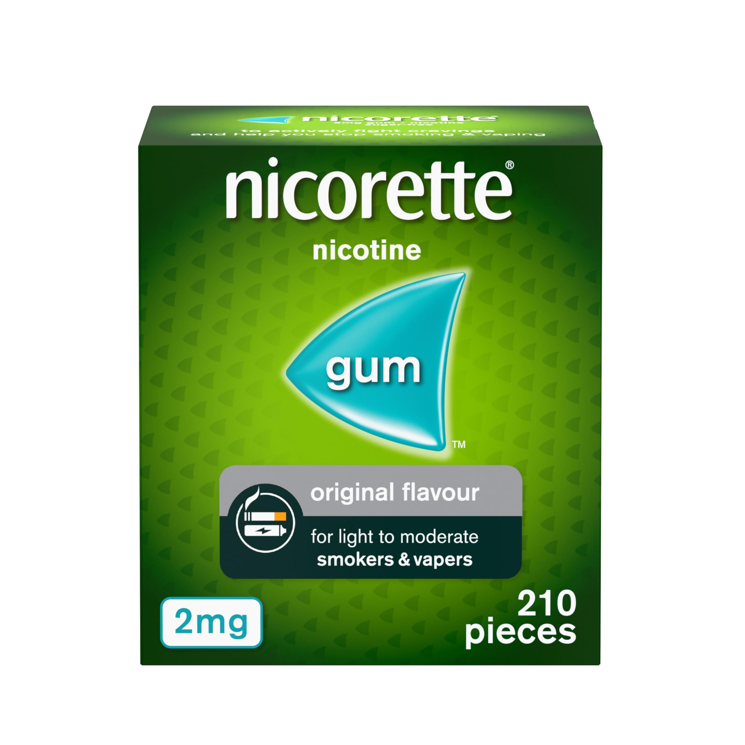 Nicorette Original 2mg Gum (210 pieces), Discreet Stop Smoking and Stop Vaping Aid to Help you Quit For Good, Tackle Cravings and Withdrawal Symptoms, Nicotine Gum (Quit Smoking or Vaping)