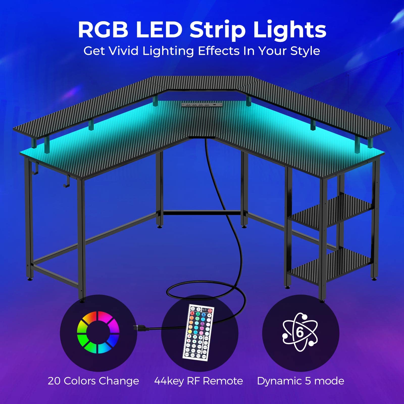 Mua Rolanstar L Shaped Gaming Desk with LED Lights & Power Outlets, 53 ...