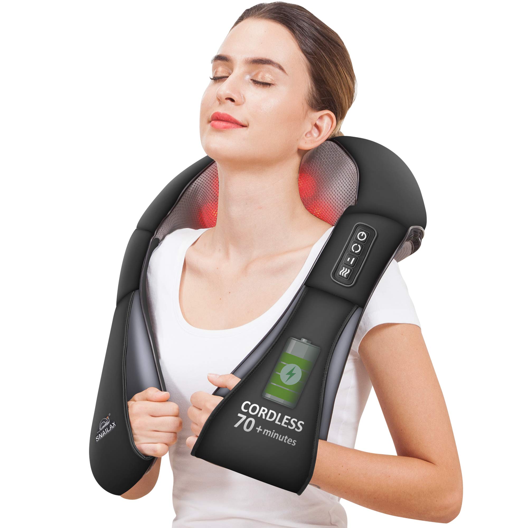 Snailax Cordless Neck Back and Shoulder Massager with Heat - Rechargeable Deep Tissue Kneading Back Massager for Neck, Shoulders, Foot, Full Body,Gifts for Women,Men