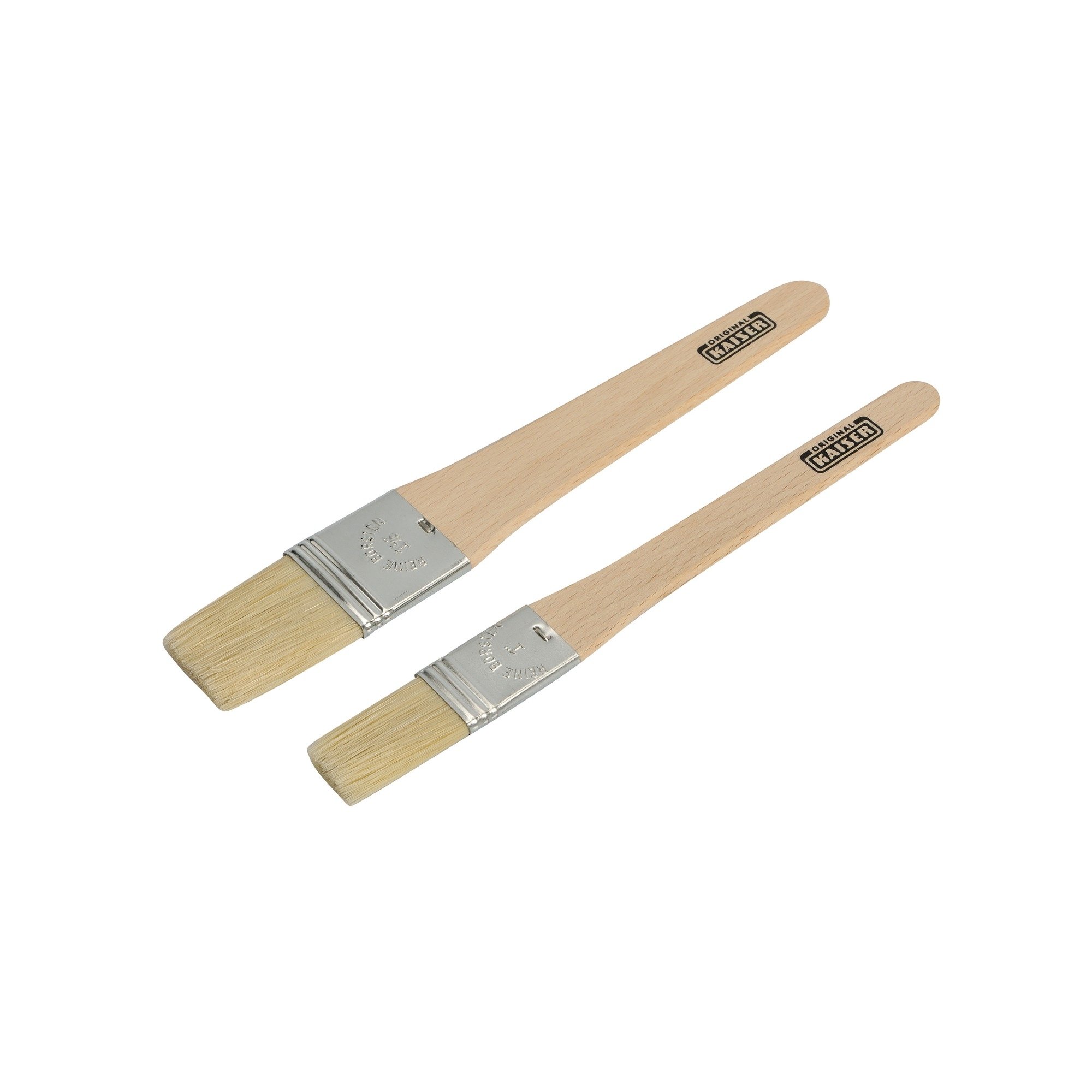 KAISER Pâtisserie pastry brush set, 2-piece, 1” and 1.5”, 20.5cm. Flexible natural bristles, 2 brush widths, secure metal ferrule, Brown