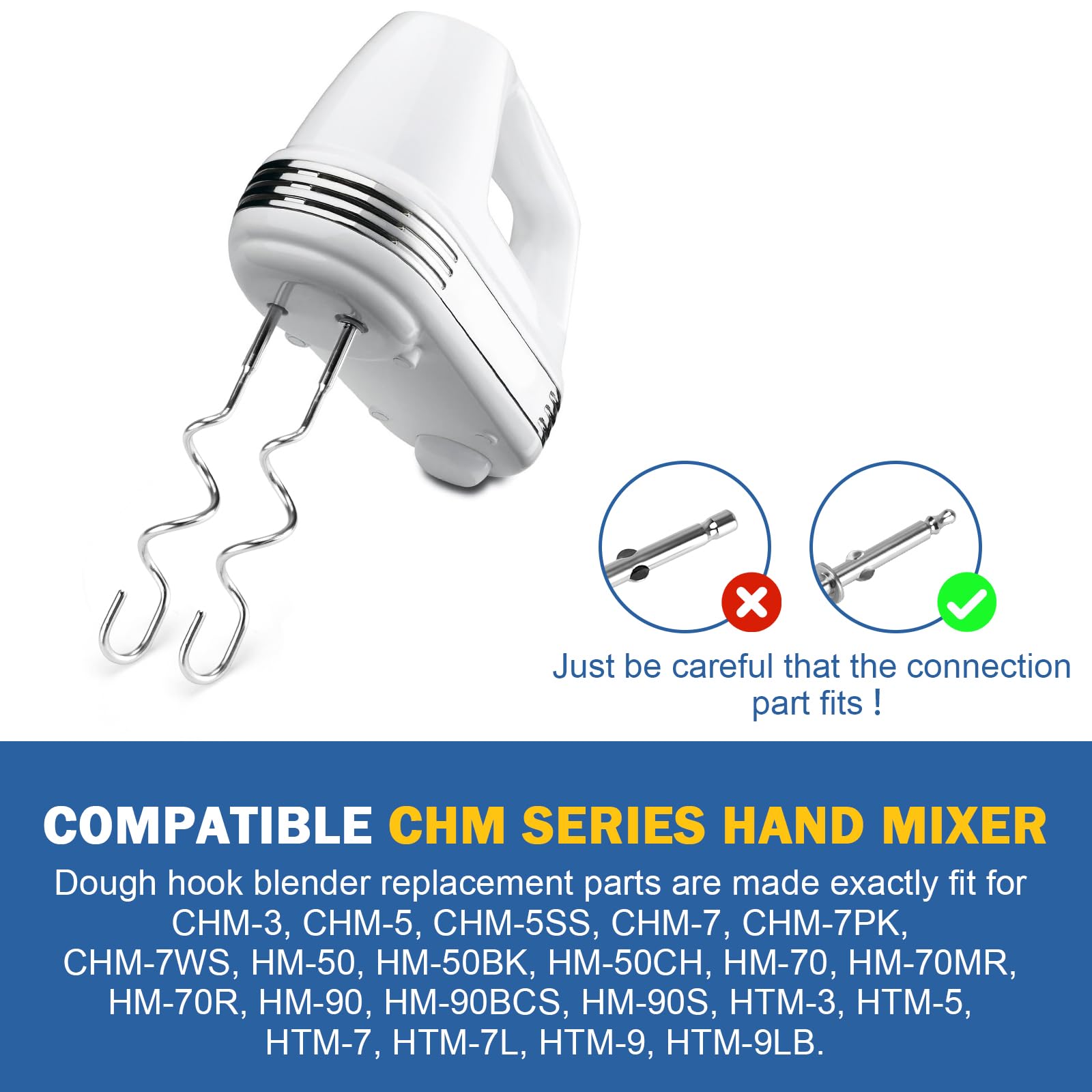 Hand Mixer Dough Hooks Replacement for Cuisinart - CHM Series Hand Mixer Parts,HM-50 HM-70 CHM-3 CHM-7PK Hand Mixers Dough Hook Stainless Steel Attachment,2 Pack
