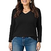 TIANZHU Women's Plus Size Tops V Neck Lightweight Blouse Long Sleeve Tunic Sweater for Casual Going Out XL-4XL