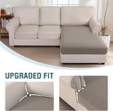 BellaHills High Stretch Jacquard Sofa Seat Cushion Covers Taupe Chaise view 5