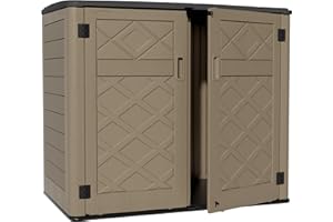 ZZM Large Outdoor Storage Shed, 48 Cu Ft Resin Versatile Storage Cabinet for Patio Accessories, Trash Cans & Garden Tools, Durable Horizontal Storage Box with Lockable Lid (Coffee)