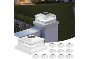 JOFIOS Solar Post Cap Lights, 6500K Cool White IP65 Waterproof Solar Powered Fence Light for 4x4 Wood Post & 5x5 Vinyl Fence, Deck Patio Garden Yard Outdoor Landscape Lighting, ABS Material
