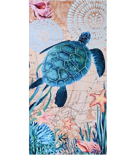 FMuimshouwo Large Beach Towel With Carry Bag - 30x60 Inches, Microfiber, Sea Turtle Design, Quick Dry