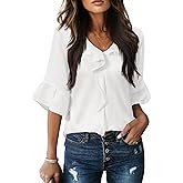 siliteelon Womens Blouses Dressy Casual 3/4 Sleeve Ruffle Bell Top Ladies Business Formal Work Shirt Spring Trendy 2026
