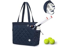 KAVIGOR Tennis Tote Bag with Shoe Compartment - Extra-Large Quilted Pickleball Bag Holds 2-4 Rackets, Water-Resistant & Lightweight for Men & Women