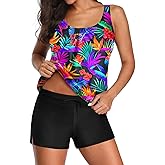 Aqua Eve Two Piece Women's Tankini Swimsuits Blouson Swim Tank Top with Shorts Modest Bathing Suits