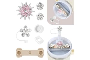 MOVOLIVI Stanley Cup Accessories Set, Including 1 Straw Cover, 1 Silicone Piece, 2 Spill Stopper, 3 Bling Decorations Compatible with Stanley Cup 40 oz H2.0 for Valentine's Day Gifts (SunFlower Pink)