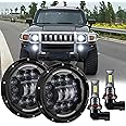 HMCYCI 7-inch LED Headlights + 9140 led Fog Lights Compatible with Hummer H3 H3T (2005-2010), Round Headlamp High Low Beam, DOT Approved,H6024，4-Pack