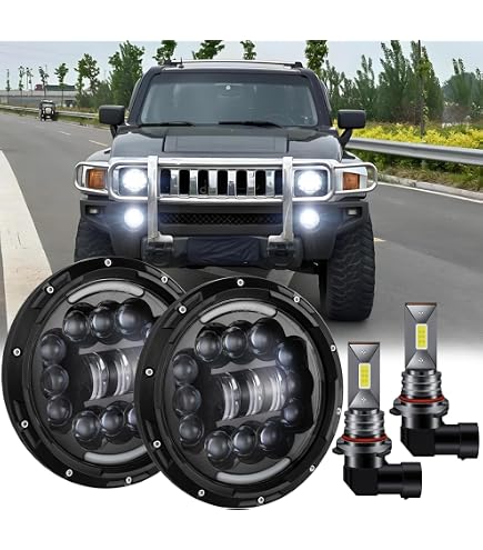 7-Inch LED Headlight & 4-Inch Fog Light Combo Kit For Hummer H2 H3T, Jeep Wrangler, Grand Cherokee