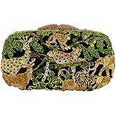 Boutique De FGG Forest Jungle Animal World Crystal Clutch Purse for Women Formal Evening Bags Rhinestone Clutch Handbag,Mini
