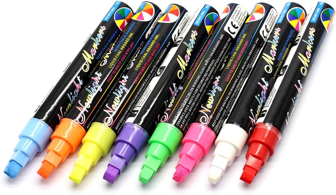 8pcs 6mm Highlighter Fluorescent Liquid Chalk Marker Pen White Board Ink