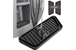 KindGa Refrigerator Drip Catcher Tray,Protector Ice and Water Dispenser Pan,Fridge Spills Water Pad Catch Basin for Drainage 2 Pack (Rectangular,Black)