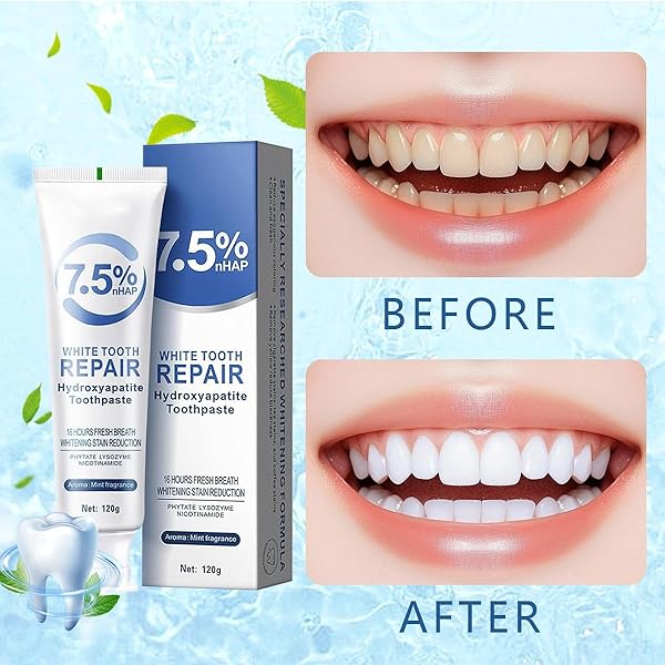 HYDROXYAPATITE TOOTHPASTE 7.5%, PROTECTS TEETH AND PROVIDES DEEP CLEANING, COOL MINT FLAVOR WITHOUT FLUORIDE, SUITABLE FOR SENSITIVE TEETH, 4.23 OUNCES (1 PACK)