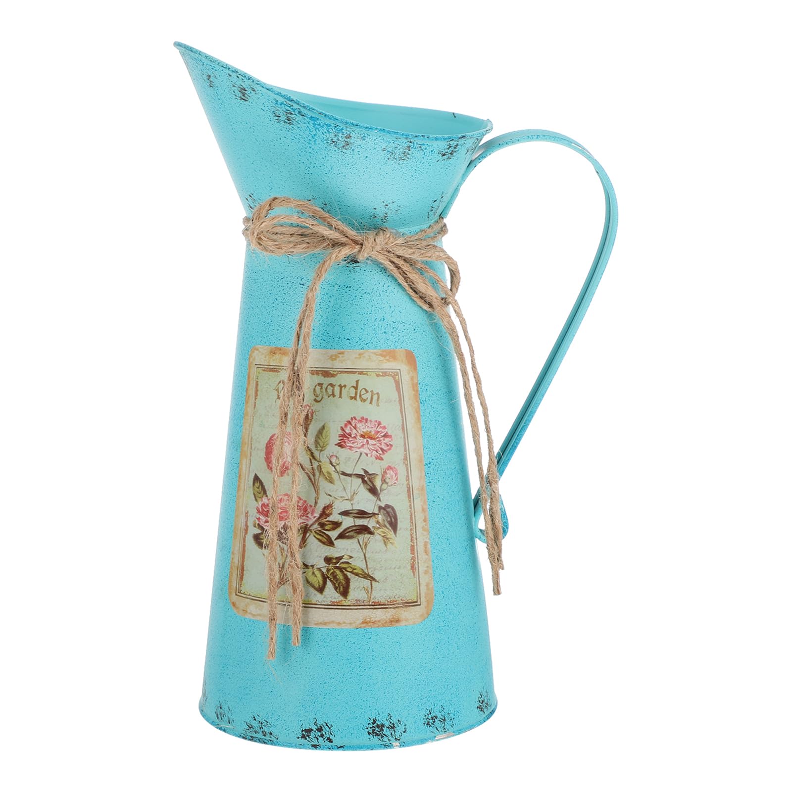 DOITOOL Shabby Chic Flower Vase Vintage Farmhouse Jug Vase Milk Can Pitcher Galvanized Metal Rustic Vase Holder for Home Decoration Blue