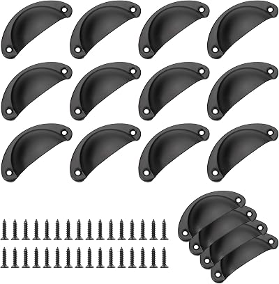 Bateya 16Pcs Door Cabinet Iron Shell Handle Antique Black Vintage Pull Knobs