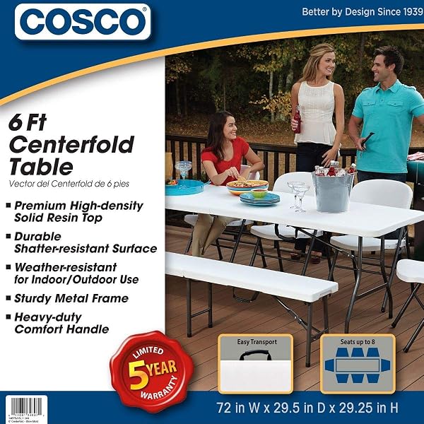 COSCO 6 FOOT CENTERFOLD FOLDING TABLE, WHITE