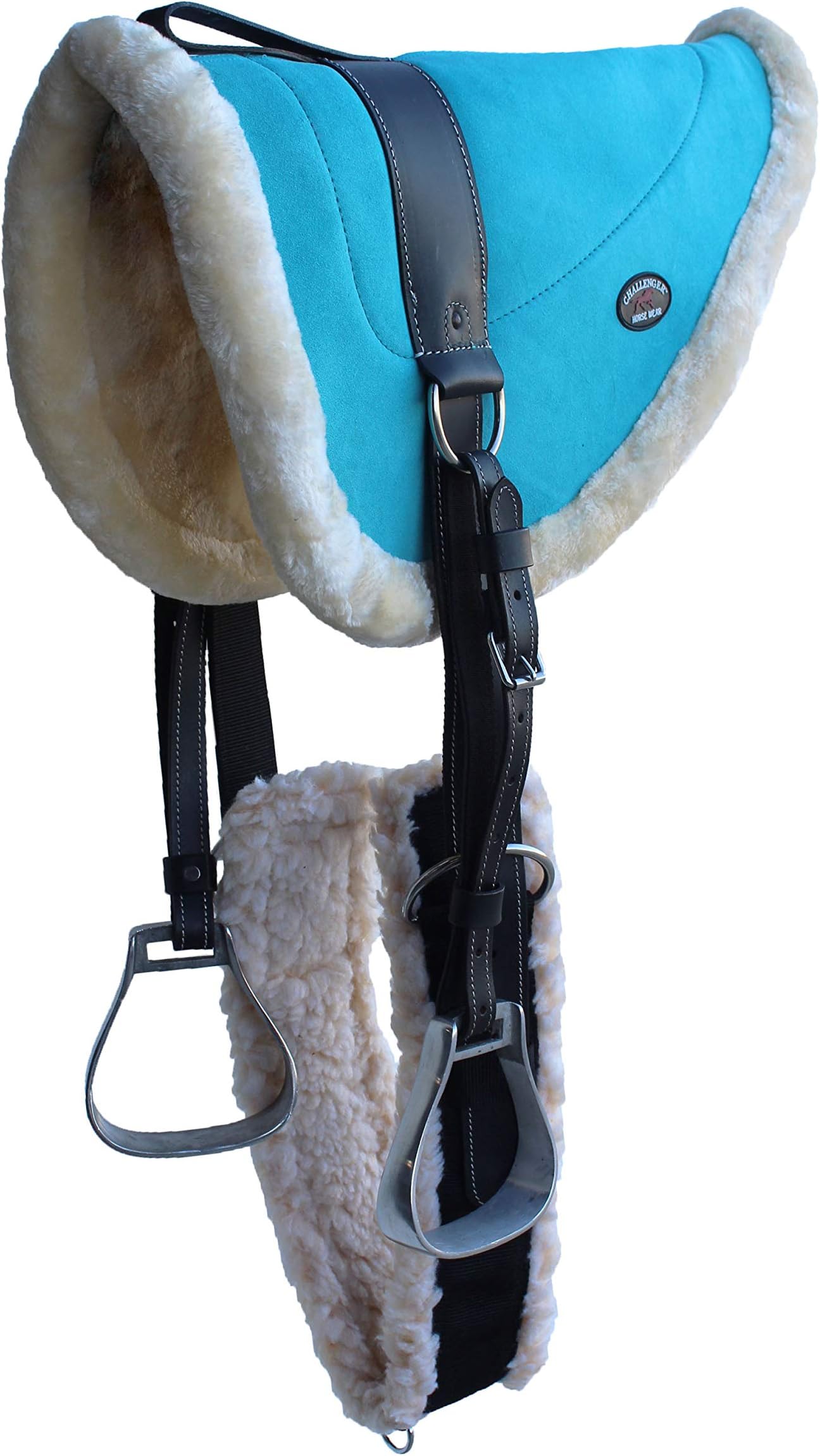 CHALLENGER Horse Western English Saddle Turquoise Suede Leather Bareback Pad 39139
