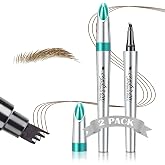 Eyebrow Pencil Eyebrow Microblading Pen Micro 4 Point Brow Pen Lift &amp; Snatch Eyebrow Eye Makeup Long-Lasting Waterproof &amp; Smudge-proof Natural Eyebrow Hair (2 PCS (Light Brown))