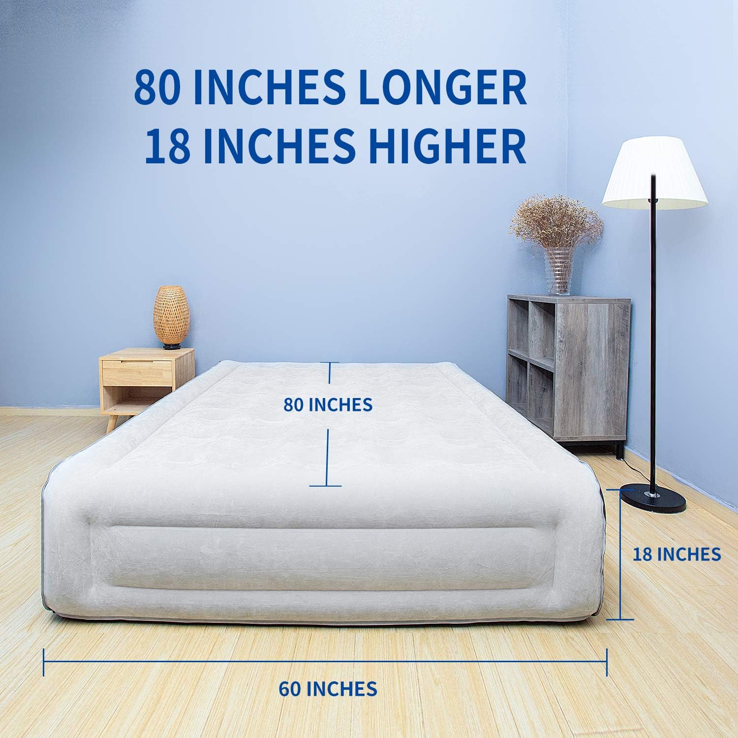Dido Air Mattress with Built-in Pump, Queen Size Air Bed with Flocked Top and Sides, Elevated 18” Inflatable Bed Blow-up Bed for Guests: Kitchen & Dining