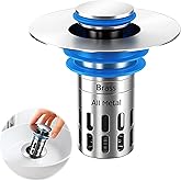 All Metal - Bathroom Sink Stopper,Universal Pop Up Bathroom Sink Drain Strainer with Removable Stainless Steel Filter Basket Hair Catcher, Sink Plug for 1.05''~1.8'' Basin.