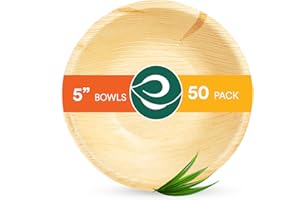 ECO SOUL 100% Compostable Small 5 Inch 8 Oz Palm Leaf Bowls [50-Pack] Disposable Dessert Bowls Bamboo Style I Heavy Duty Eco-
