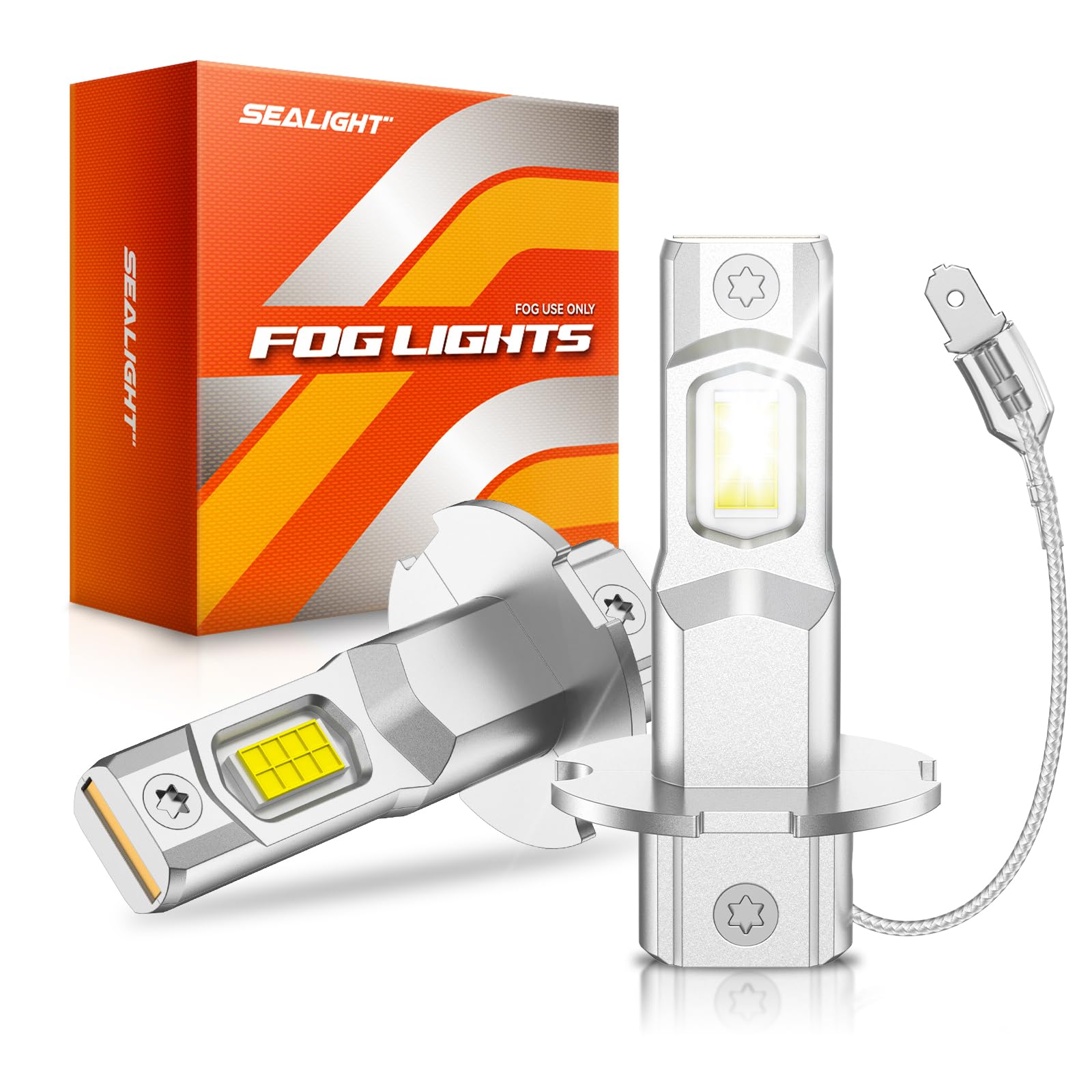 SEALIGHT H3 LED Bulb, 44,000LM Super Bright H3 LED Fog Light Bulbs, 6000K Cool White Fit for Fog Lights & DRL, Plug-n-Play Canbus Ready, Pack of 2 Image