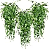 6 Pcs Artificial Hanging Ferns Plants Fake Hanging Plants Fake Ivy Boston Ferns Vine Outdoor Indoor Home Décor UV Resistant Plastic Plants (Green)