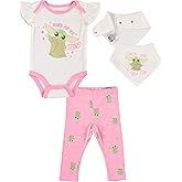STAR WARS Baby Girls Baby Yoda 3 Piece Short Sleeve Bodysuit Pull-on Pants and Accessory