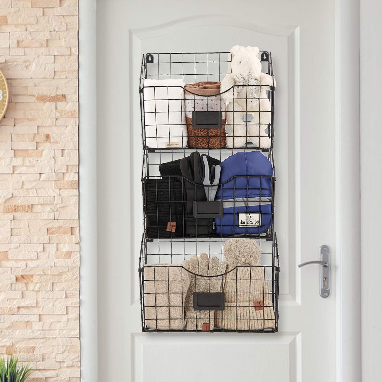 X-cosrack Stackable Hanging Wall Files Rack&3-Tier Metal Folder Wall File Holder with Tag Slot Mounts on Wall and Door for Office, Home, and Work Easy Organizing, Black(Patent Pending) : Office Products