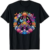 Peace Love 60's 70's Groovy Costume Colorful Flowers T-Shirt