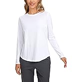 CRZ YOGA Pima Cotton Crewneck Long Sleeve Shirts for Women - Workout Athletic Yoga Casual Tops Soft Plain T-Shirt