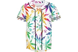 Aifnlsf Tie Dye Cannabis Weed Leaves Men's Short Sleeve Baseball Jersey Button Down Shirts Sports Uniform