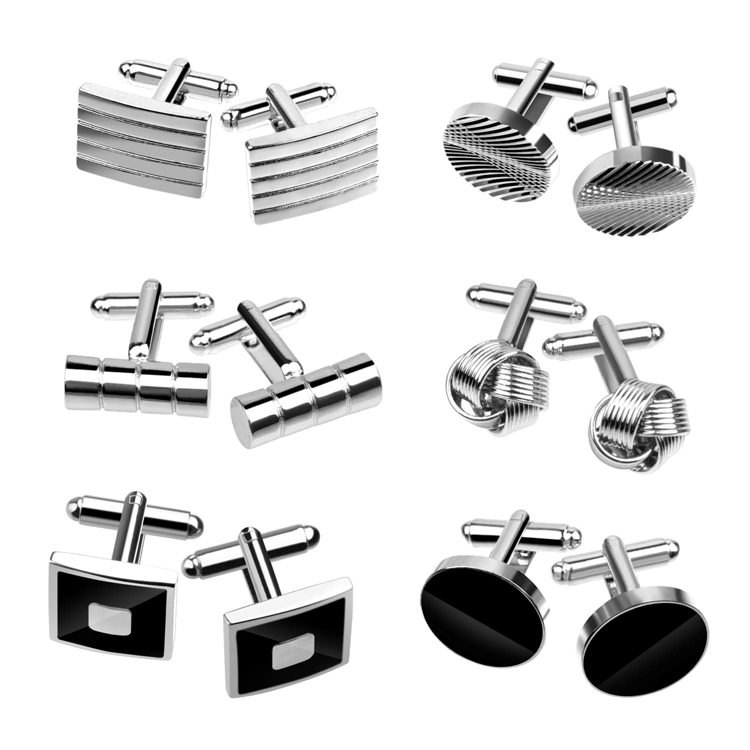 TUPARKA 6 Pairs of Classic Cufflinks for Men Stainless Steel Silver Tone Cuff Links for Shirts Suit，Mens Gift