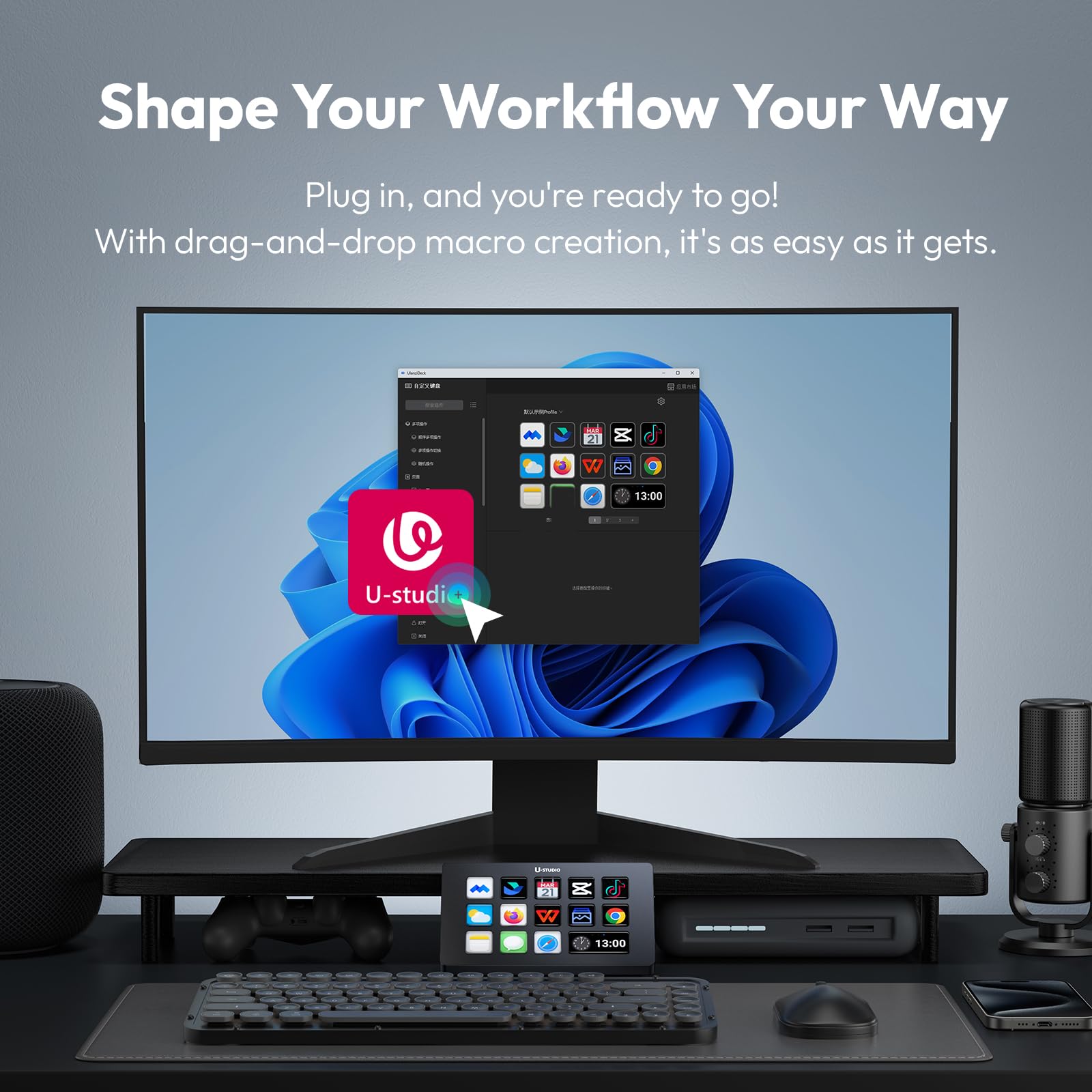 ULANZI D200 U-Studio Stream Controller,14 LCD Keys Stream Controller,13 Macro Keys for Daily App Software, Customizable Trigger Actions in OBS, Twitch, YouTube More, Work with Mac PC Content Creators