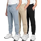 Real Essentials 3 Pack: Boys' Cotton Fleece Jogger Sweatpants - Active Athletic Youth Pants for Teens with Pockets