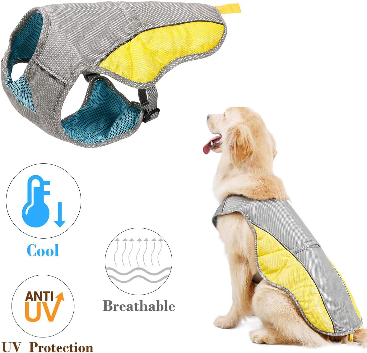 KismapleReflective Adjustable Dog Cooling Vest for Small Medium Large Dogs Puppy Cooling Jacket Pet Breathable Cooling Coat Summer Vest (L)