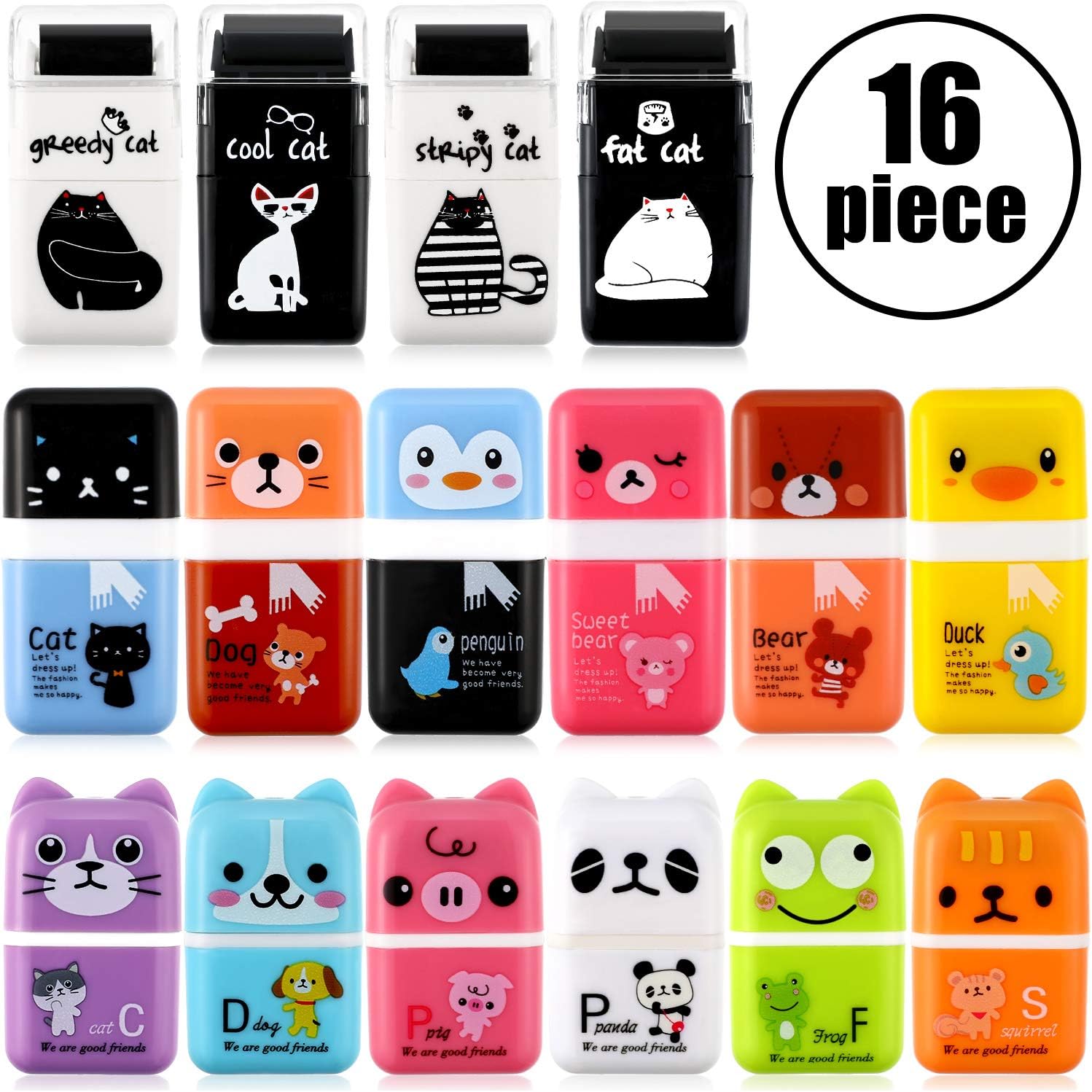 16 PCS Roller Erasers Cute Pencil Erasers Animal Pencil
