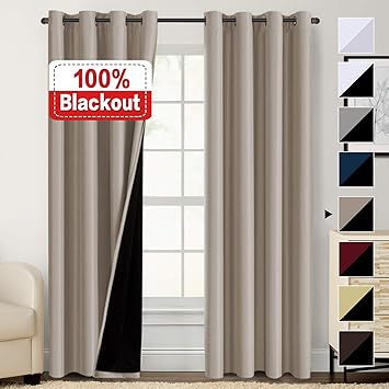 Beige And Tan Linen Blackout Curtain 96 Inches Long Double Layers Grommet Top Window Curtain With Liner Set Of 1 Panel 84 W X 96 L Blackout Curtains For Boys Bedroom Curtain Panels Baby