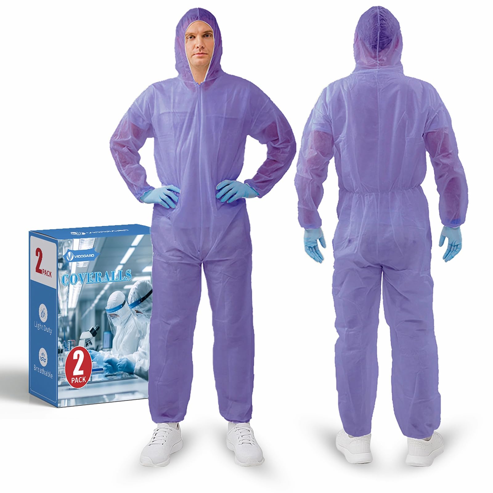 Photo 1 of VVICOGARD 2 Pack Hazmat Suits, 10 Colors Options Disposable Protective Coveralls, Paint Suit with Elastic Wrists Ankles and Hood