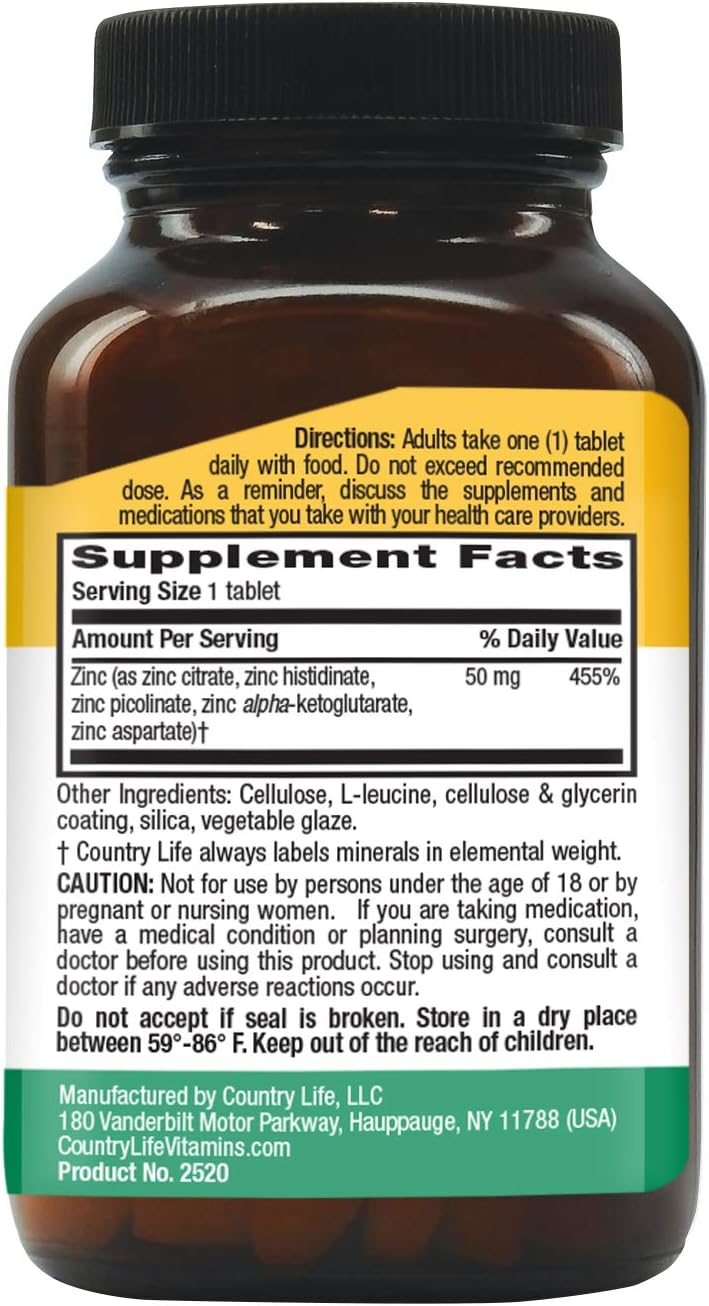 Country Life Target Mins Zinc 50Mg Tablets, 90 Count: Health & Personal Care