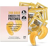 Elizabeth Mott 24K Gold Under Eye Patches - Collagen, Niacinamide & Peptides for Puffy Eyes, Dark Circles & Wrinkles - Hydrating & Brightening Eye Mask, Cruelty-Free