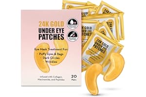 Elizabeth Mott 24K Gold Under Eye Patches - Collagen, Niacinamide & Peptides for Puffy Eyes, Dark Circles & Wrinkles - Hydrating & Brightening Eye Mask, Cruelty-Free