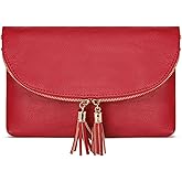 Solene Womens Envelop Clutch Purse Multi Compartments, 6 Card Slot Inside, Crossbody Bag With Tassels