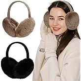 Xcgbxzd 2 Pcs Ear Muffs for Winter Women Faux Fur Fuzzy Earmuffs White Black Fluffy Earmuffs for Women